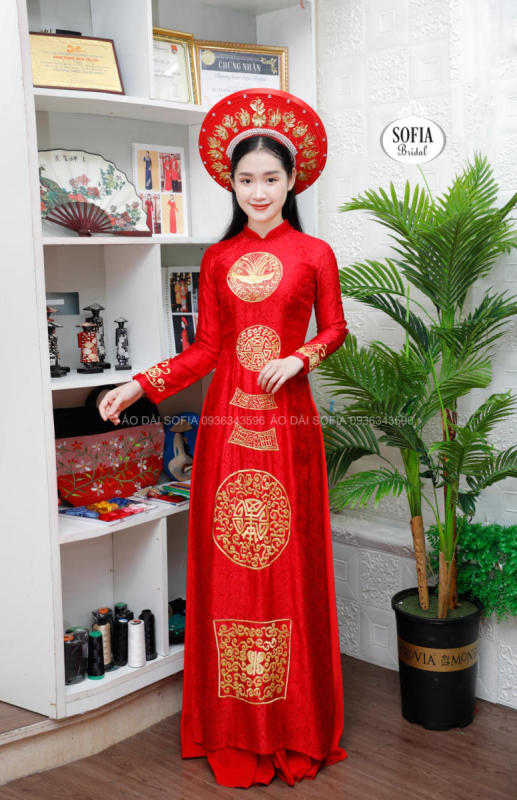 Áo dài cưới đẹp màu đỏ đô