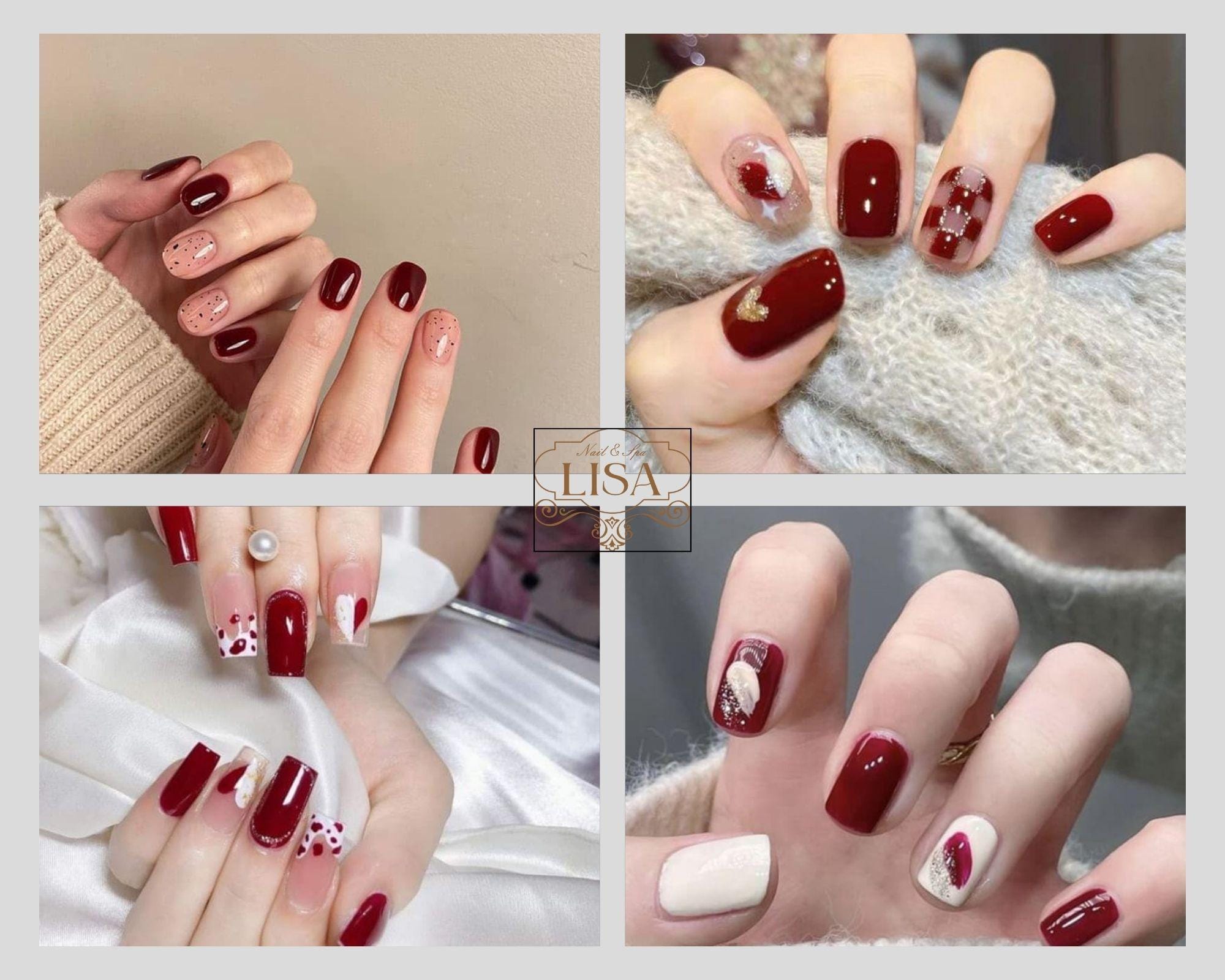 Mẫu nail đỏ đô 1