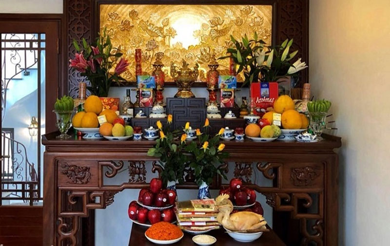 Bàn thờ màu xanh lá cây phong thủy