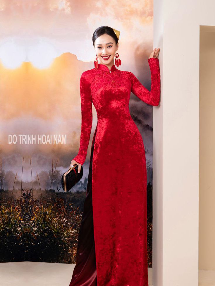 Áo dài cưới đỏ đô